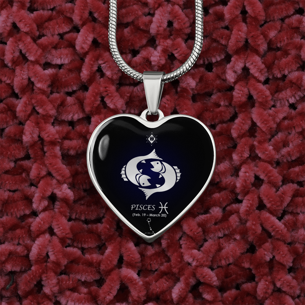 Pisces Horoscope Zodiac Necklace Stainless Steel or 18k Gold Heart 18-22"-Express Your Love Gifts