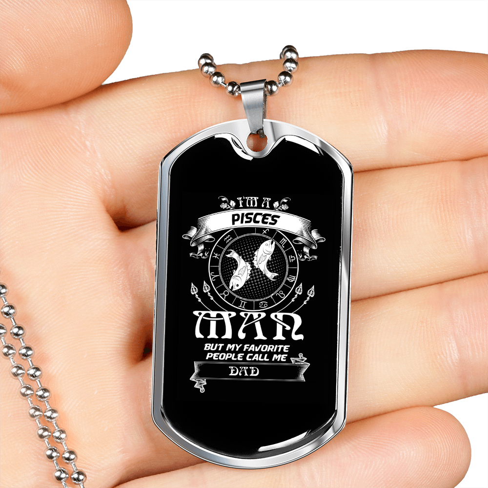 Pisces Man Zodiac Necklace Stainless Steel or 18k Gold Dog Tag 24" Chain-Express Your Love Gifts