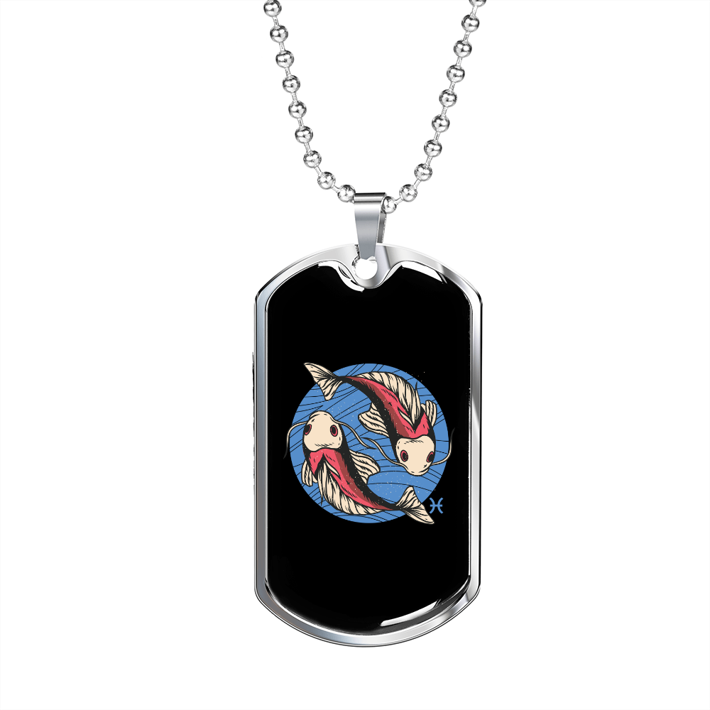 Pisces Zodiac Fish Zodiac Necklace Stainless Steel or 18k Gold Dog Tag 24" Chain-Express Your Love Gifts