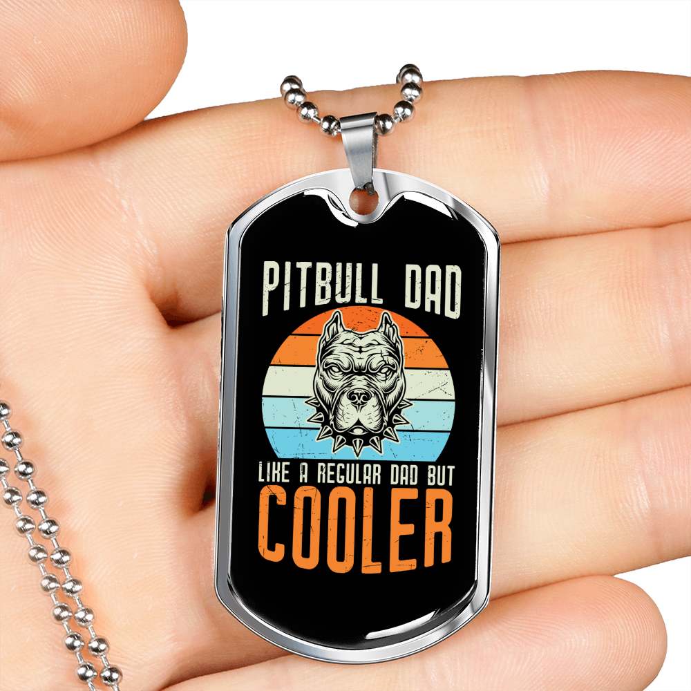 Pitbull Dad Necklace Stainless Steel or 18k Gold Dog Tag 24" Chain-Express Your Love Gifts