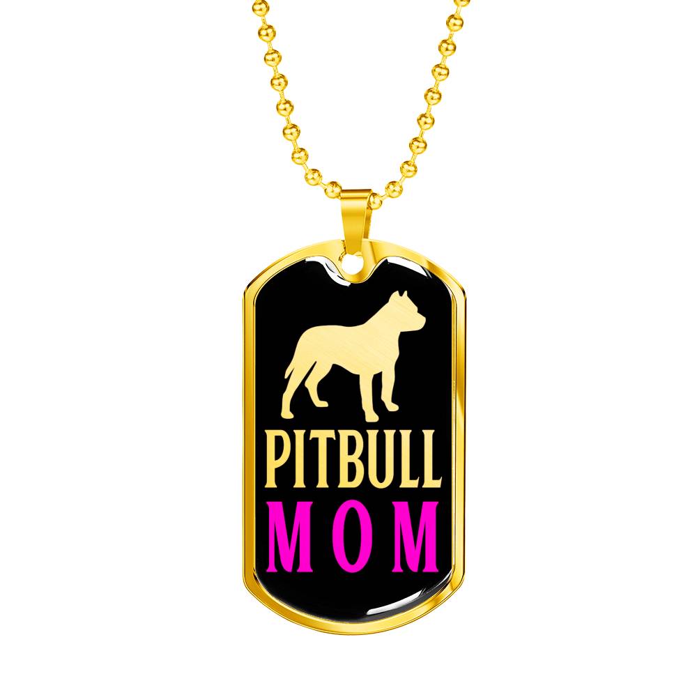 Pitbull Mama Pink Necklace Stainless Steel or 18k Gold Dog Tag 24" Chain-Express Your Love Gifts
