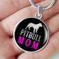 Pitbull Mom Necklace Circle Pendant Stainless Steel or 18k Gold 18-22"-Express Your Love Gifts