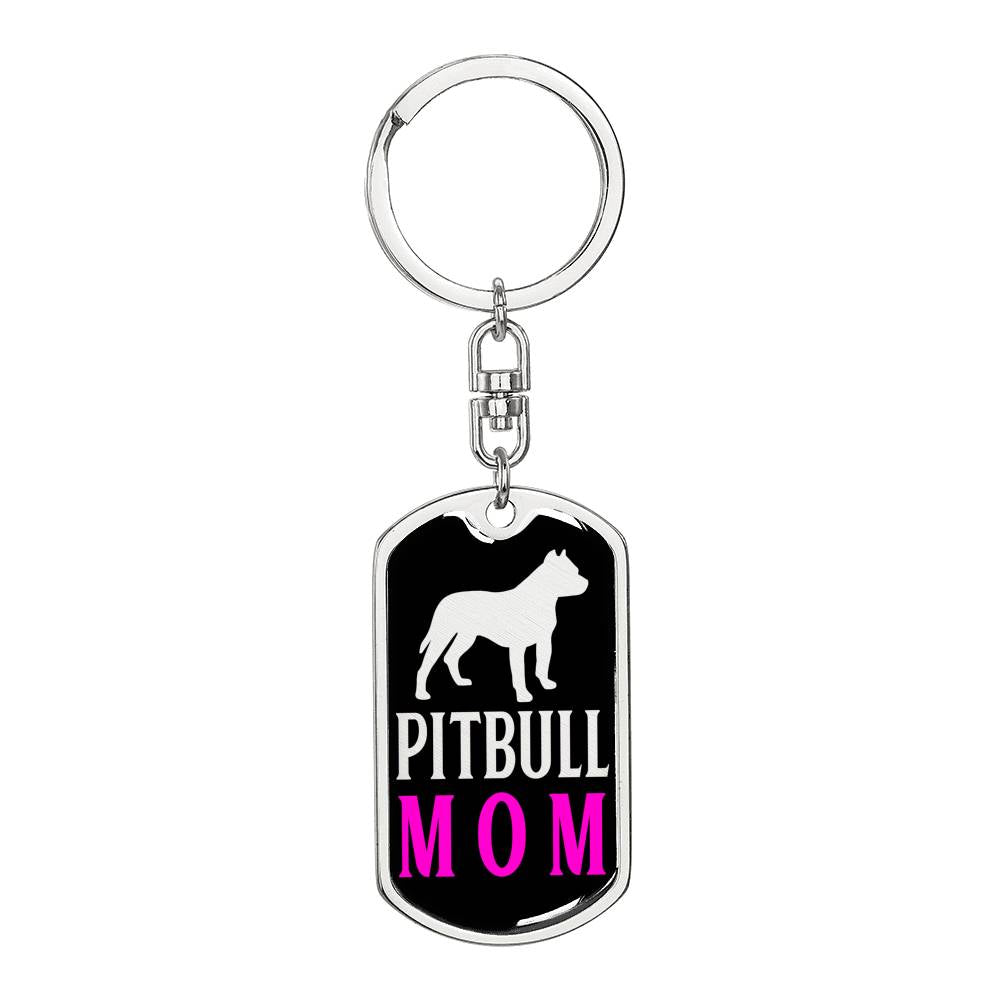 Pitbull Mom Pink Keychain Dog Tag Pendant Stainless Steel or 18k Gold-Express Your Love Gifts