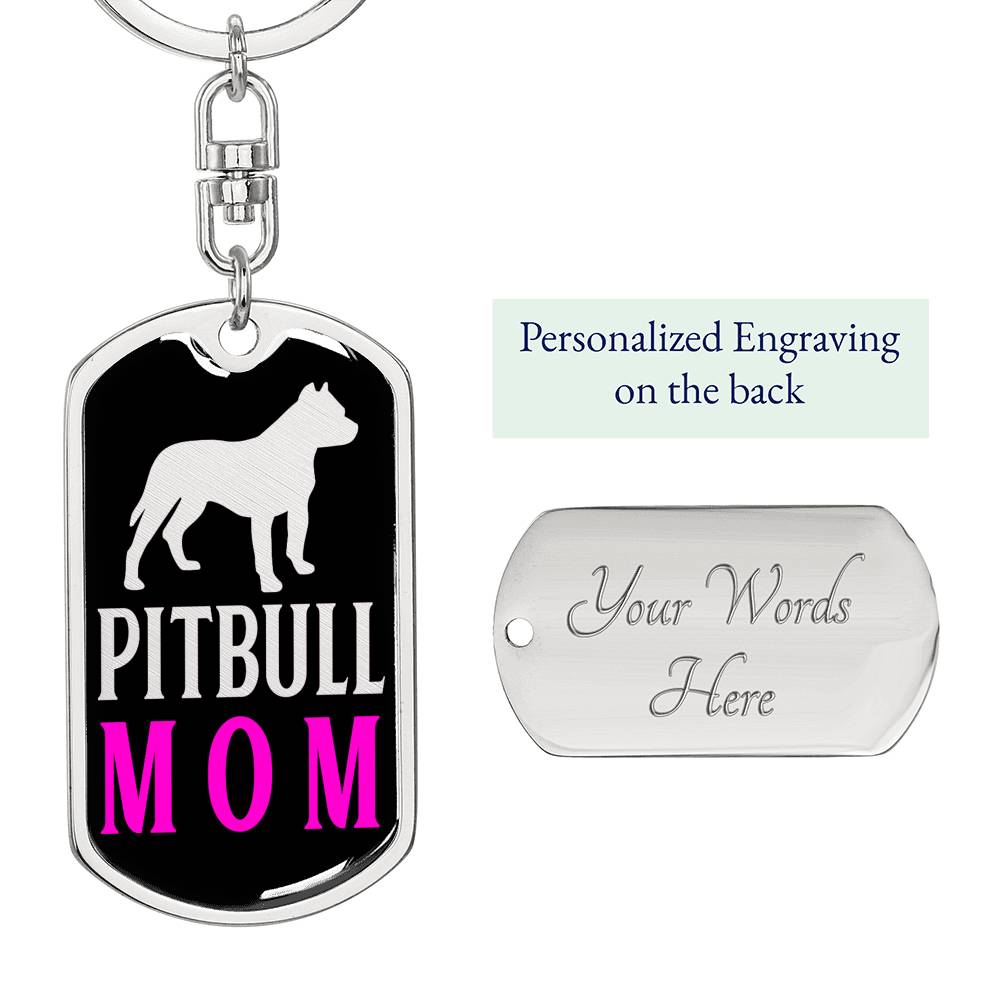 Pitbull Mom Pink Keychain Dog Tag Pendant Stainless Steel or 18k Gold-Express Your Love Gifts