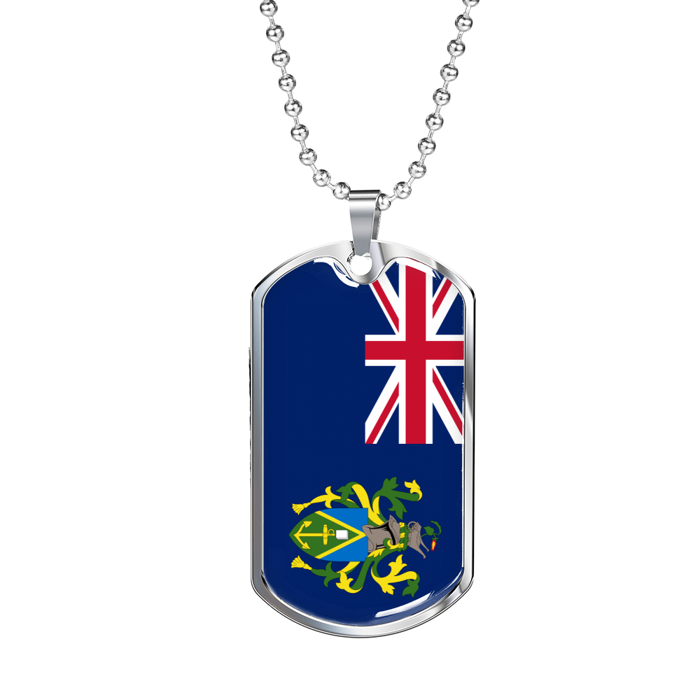 Pitcairn Island Flag Necklace Stainless Steel or 18k Gold Dog Tag 24" Chain-Express Your Love Gifts