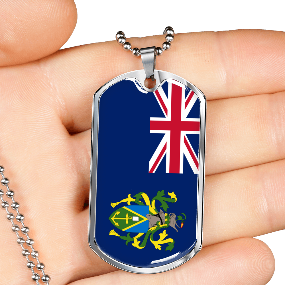 Pitcairn Island Flag Necklace Stainless Steel or 18k Gold Dog Tag 24" Chain-Express Your Love Gifts