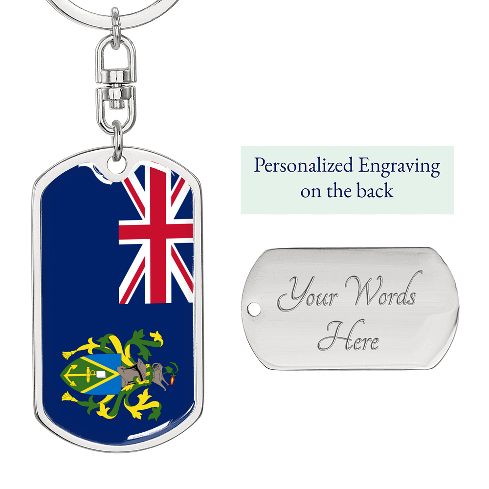 Pitcairn Island Flag Swivel Keychain Dog Tag Stainless Steel or 18k Gold-Express Your Love Gifts