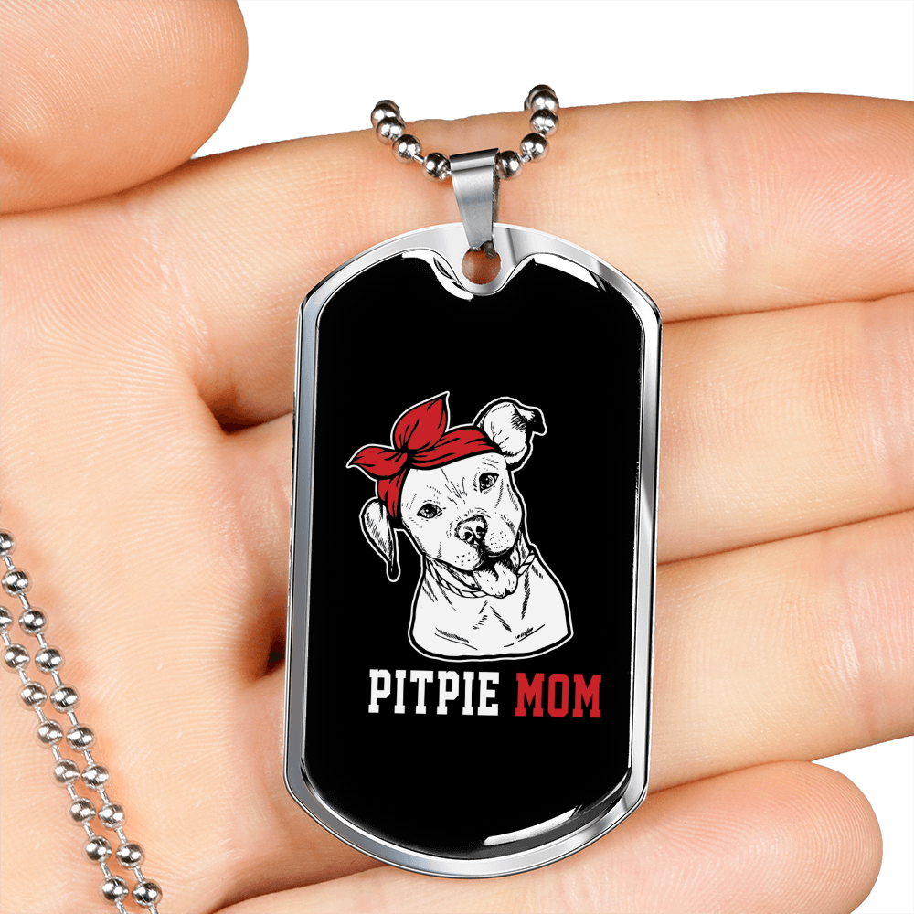 Pitpie Mom Necklace Stainless Steel or 18k Gold Dog Tag 24" Chain-Express Your Love Gifts