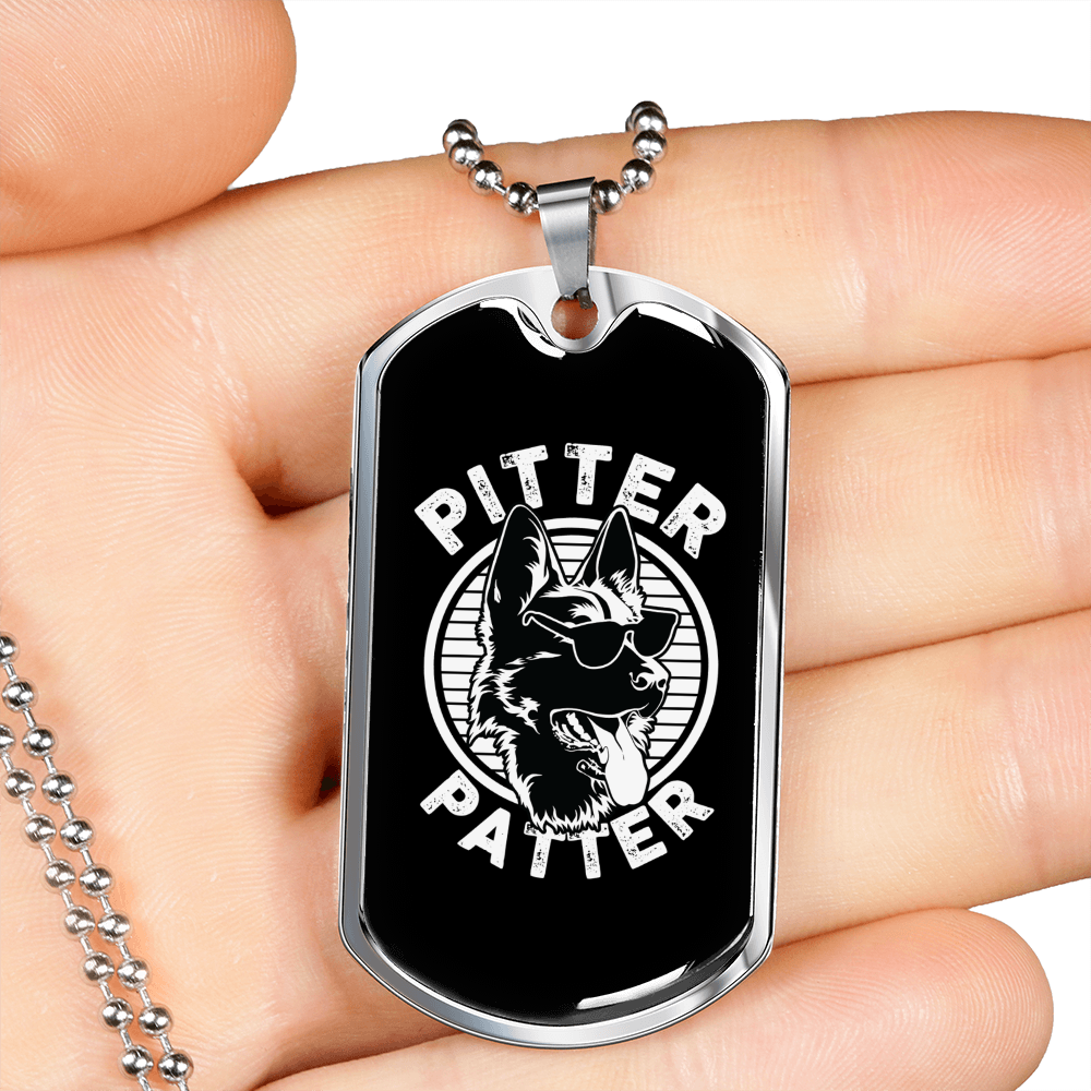 Pitter Patter Necklace Stainless Steel or 18k Gold Dog Tag 24" Chain-Express Your Love Gifts