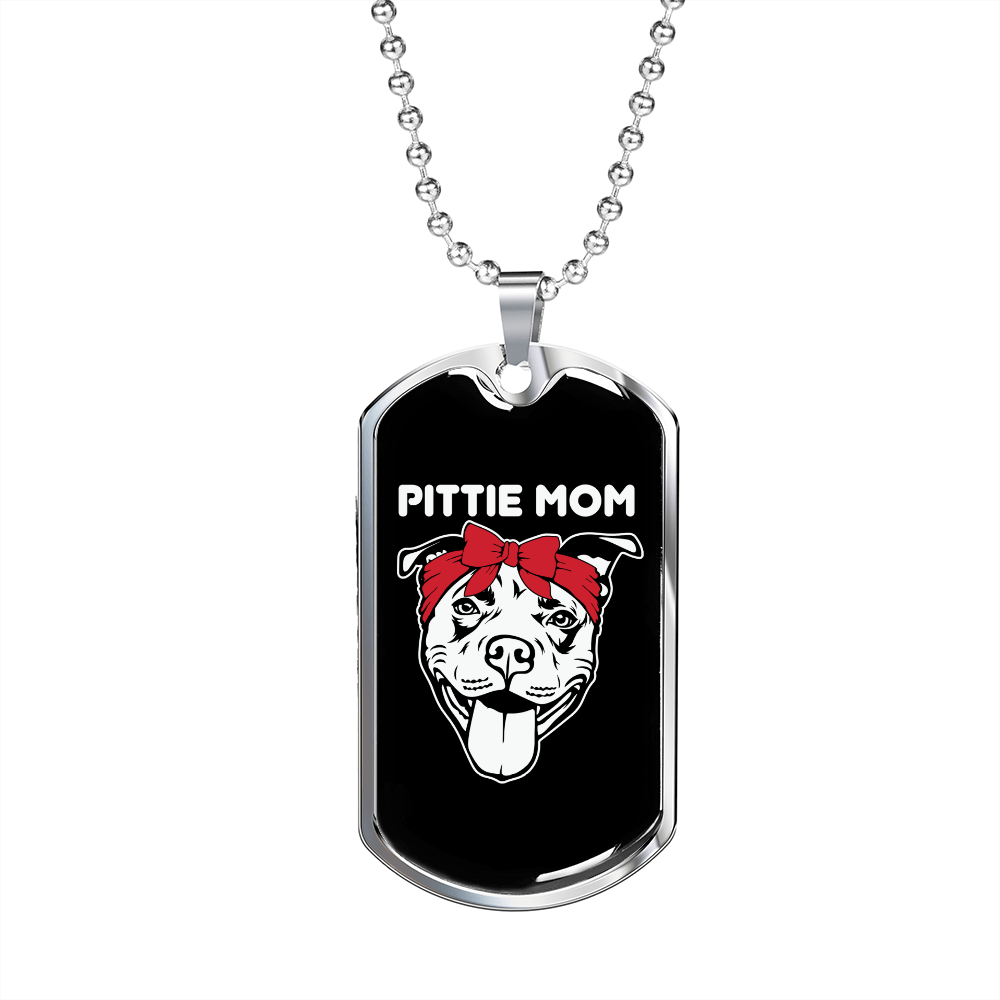 Pittie Mom Necklace Stainless Steel or 18k Gold Dog Tag 24" Chain-Express Your Love Gifts