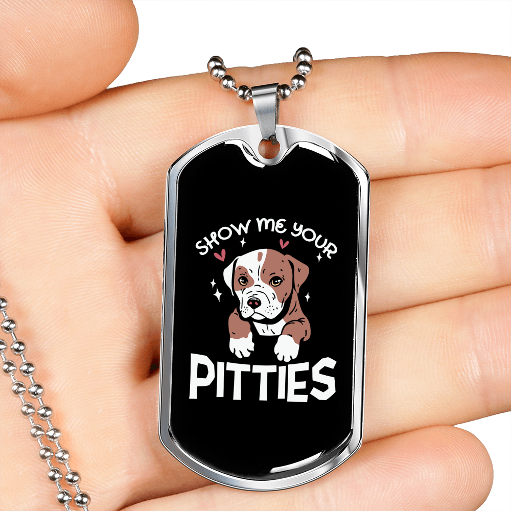 Pitties Necklace Stainless Steel or 18k Gold Dog Tag 24" Chain-Express Your Love Gifts