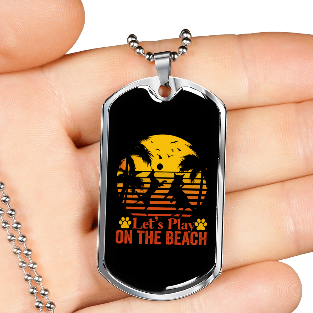 Play on The Beach Necklace Stainless Steel or 18k Gold Dog Tag 24" Chain-Express Your Love Gifts