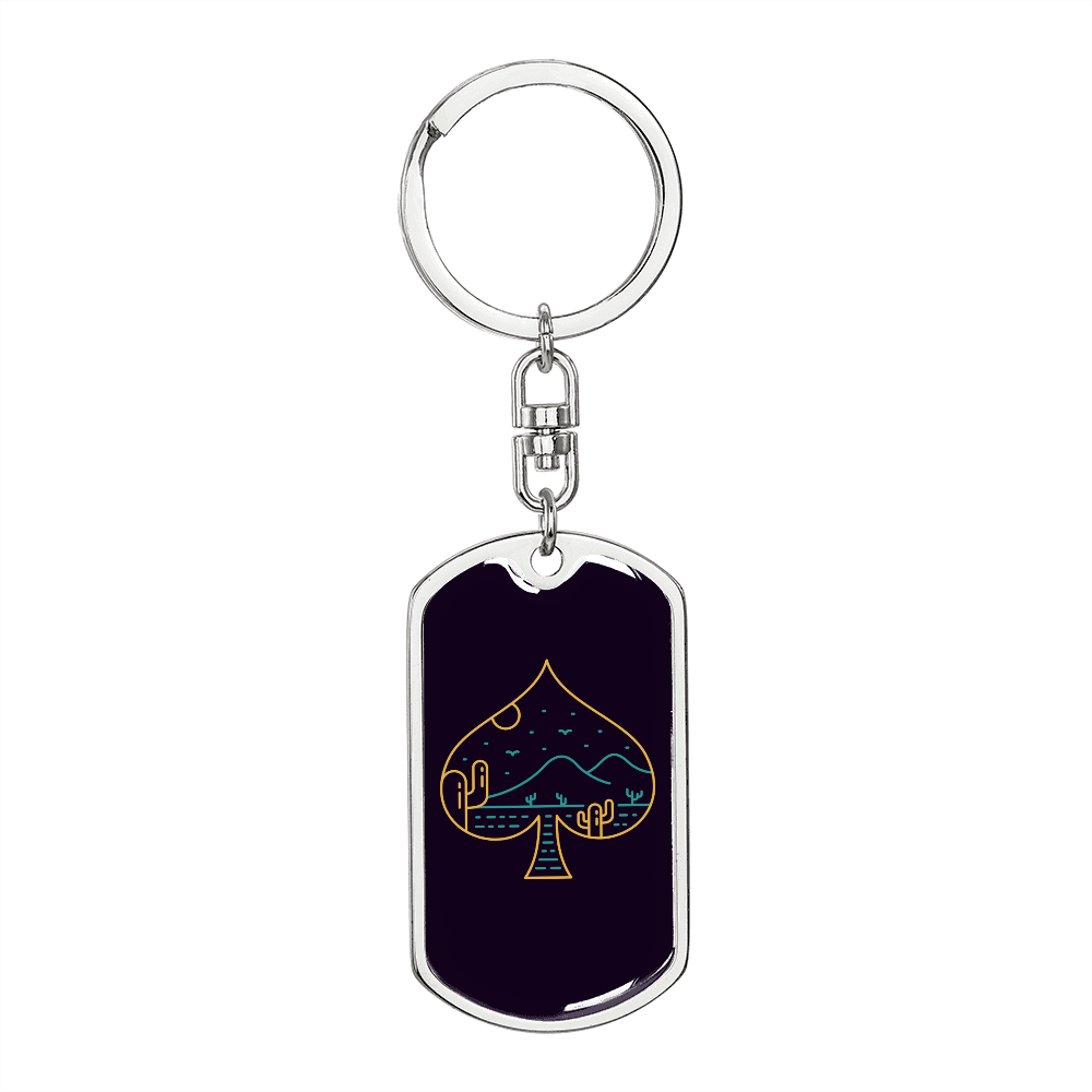Playing Card Spade Symbol of Nature Gambler Keychain Stainless Steel or 18k Gold Dog Tag Keyring-Express Your Love Gifts