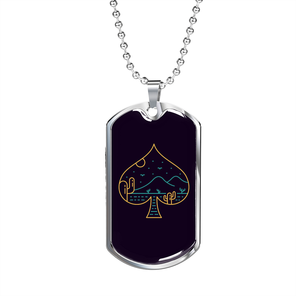 Playing Card Spade Symbol of Nature Gambler Necklace Stainless Steel or 18k Gold Dog Tag 24" Chain-Express Your Love Gifts