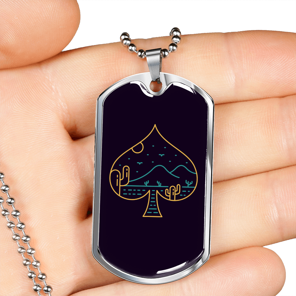 Playing Card Spade Symbol of Nature Gambler Necklace Stainless Steel or 18k Gold Dog Tag 24" Chain-Express Your Love Gifts