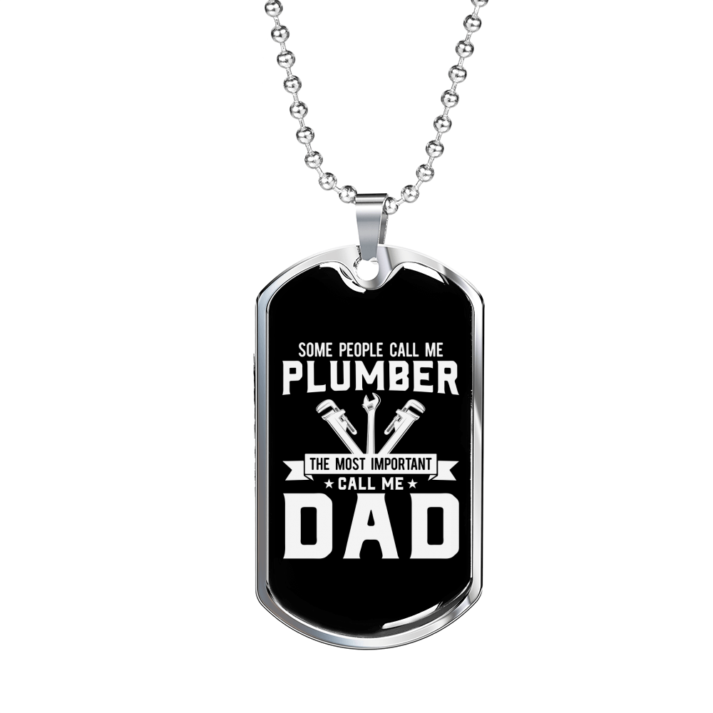 Plumber Dad Necklace Stainless Steel or 18k Gold Dog Tag 24" Chain-Express Your Love Gifts