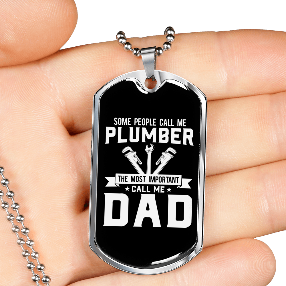 Plumber Dad Necklace Stainless Steel or 18k Gold Dog Tag 24" Chain-Express Your Love Gifts