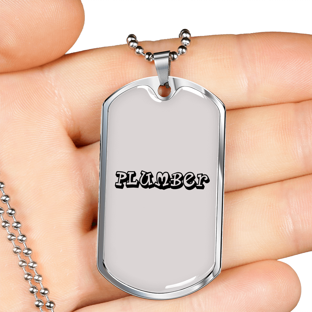 Plumber Necklace Stainless Steel or 18k Gold Dog Tag 24" Chain-Express Your Love Gifts