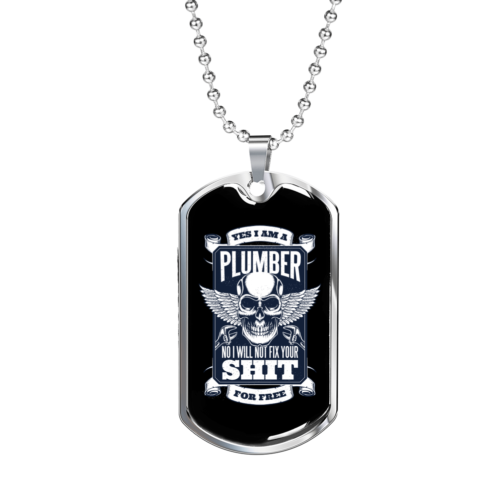 Plumbers Fix Necklace Stainless Steel or 18k Gold Dog Tag 24" Chain-Express Your Love Gifts