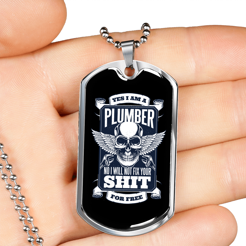 Plumbers Fix Necklace Stainless Steel or 18k Gold Dog Tag 24" Chain-Express Your Love Gifts
