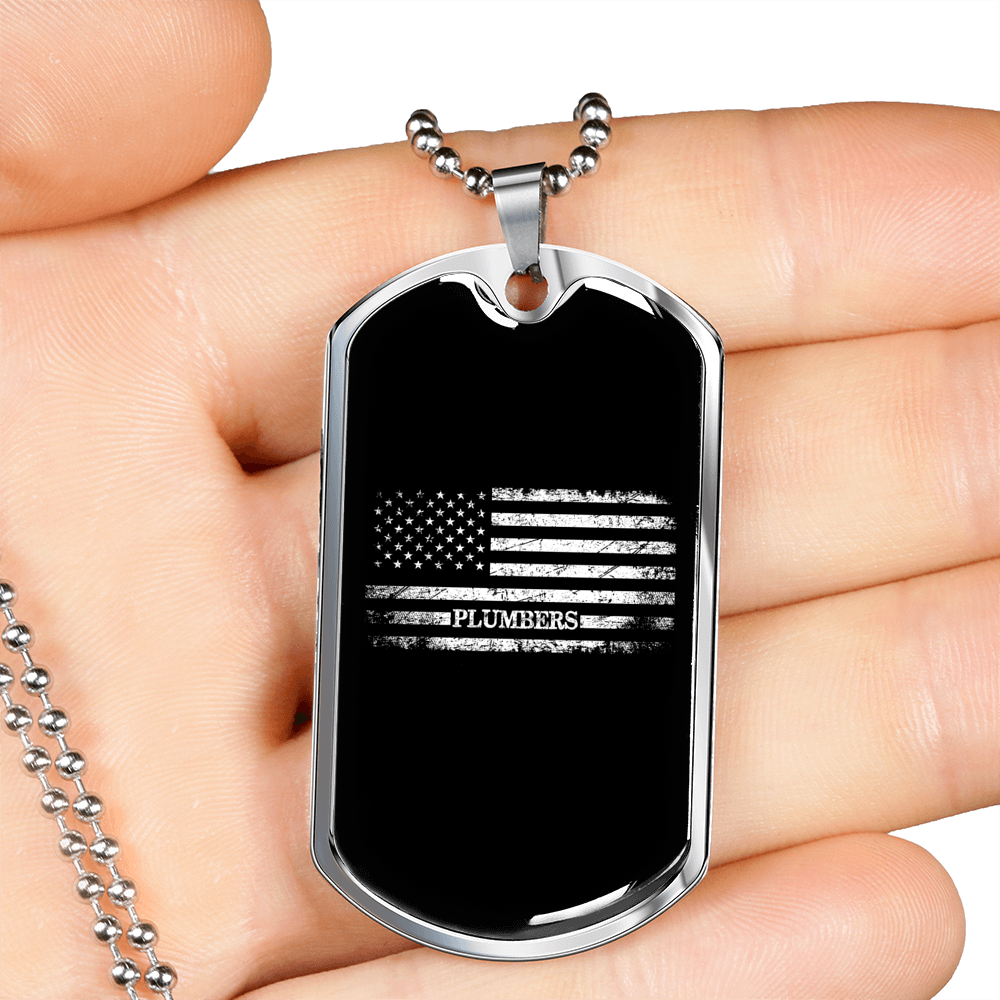 Plumbers Necklace Stainless Steel or 18k Gold Dog Tag 24" Chain-Express Your Love Gifts