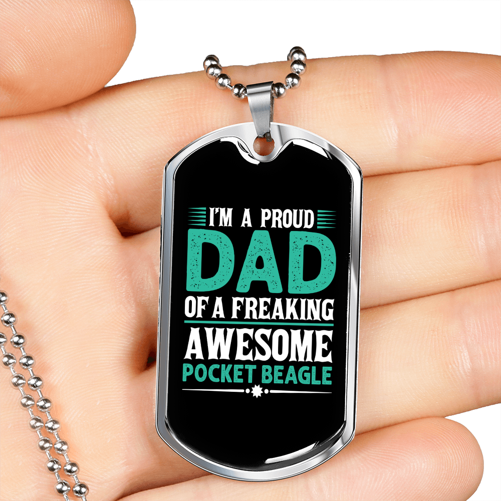 Pocket Beagle Dad Necklace Stainless Steel or 18k Gold Dog Tag 24" Chain-Express Your Love Gifts