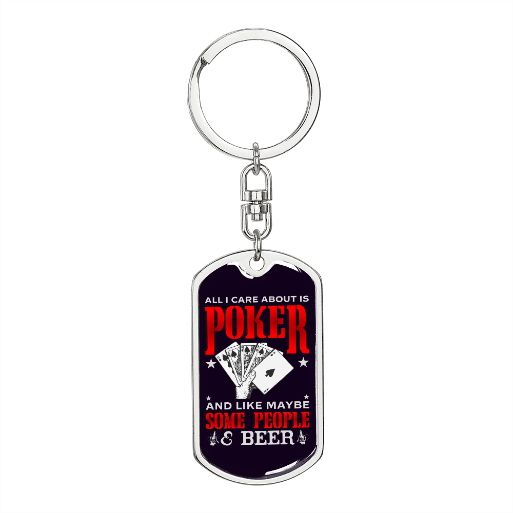 Poker and Beer Gambler Keychain Stainless Steel or 18k Gold Dog Tag Keyring-Express Your Love Gifts