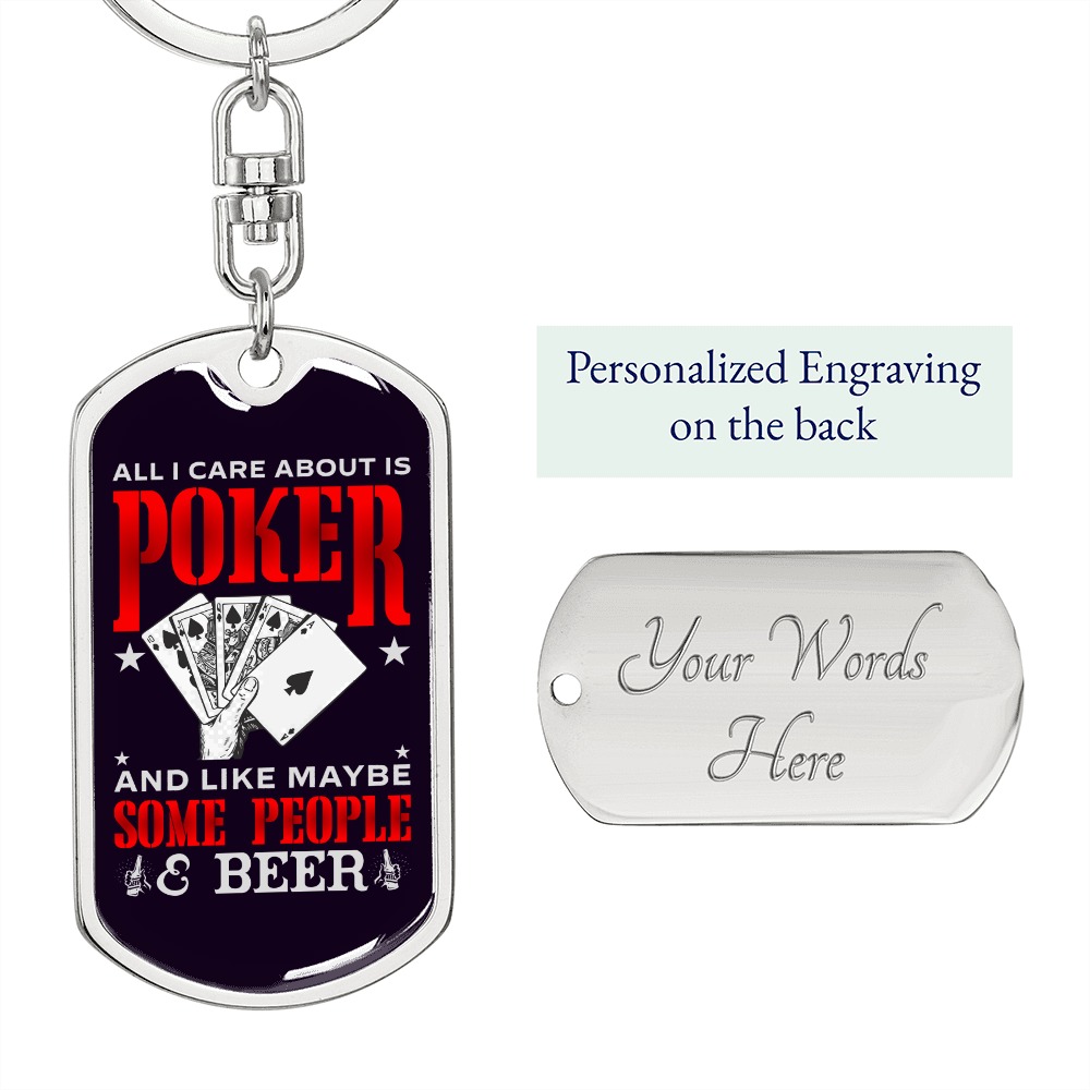 Poker and Beer Gambler Keychain Stainless Steel or 18k Gold Dog Tag Keyring-Express Your Love Gifts