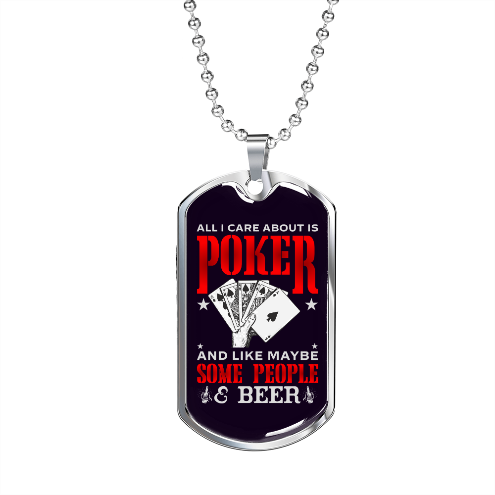 Poker and Beer Gambler Necklace Stainless Steel or 18k Gold Dog Tag 24" Chain-Express Your Love Gifts