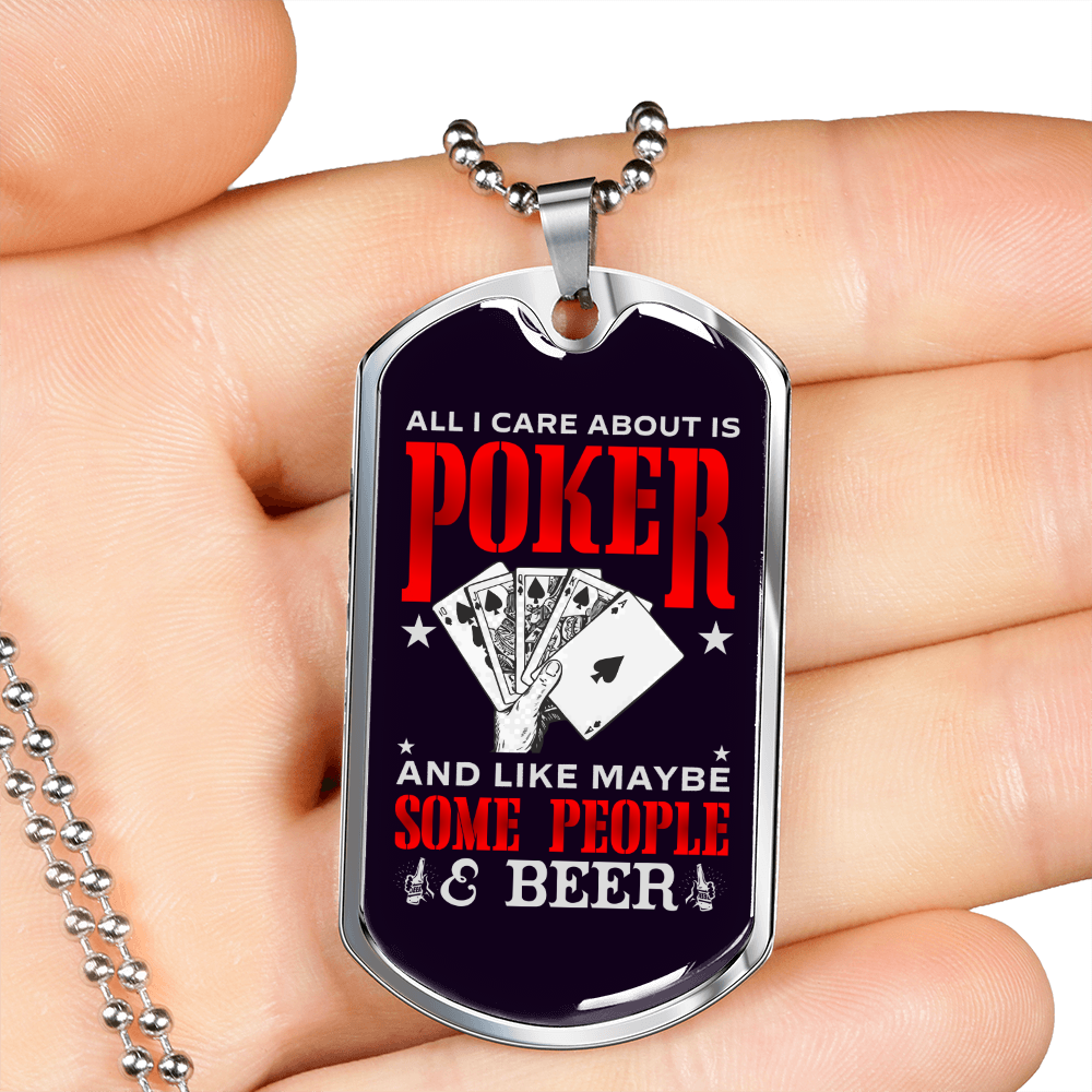 Poker and Beer Gambler Necklace Stainless Steel or 18k Gold Dog Tag 24" Chain-Express Your Love Gifts