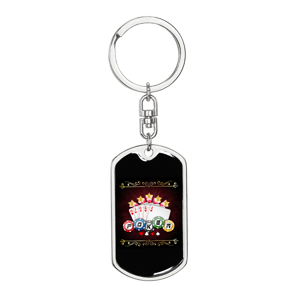 Poker Cards Gambler Keychain Stainless Steel or 18k Gold Dog Tag Keyring-Express Your Love Gifts
