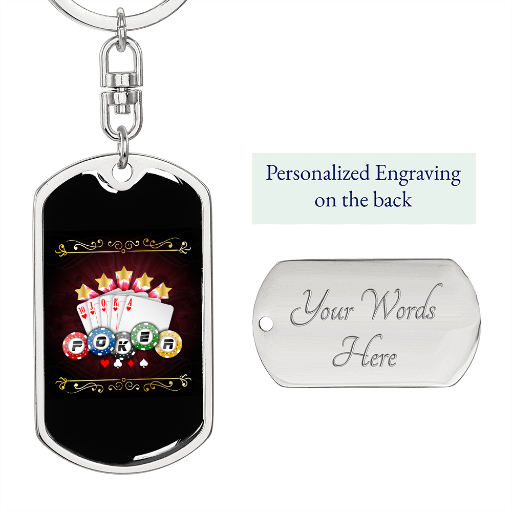 Poker Cards Gambler Keychain Stainless Steel or 18k Gold Dog Tag Keyring-Express Your Love Gifts