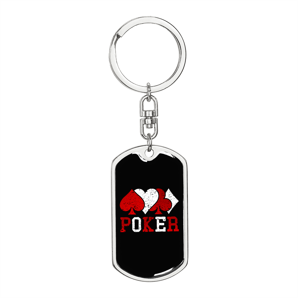 Poker Playing Cards Gambler Keychain Stainless Steel or 18k Gold Dog Tag Keyring-Express Your Love Gifts