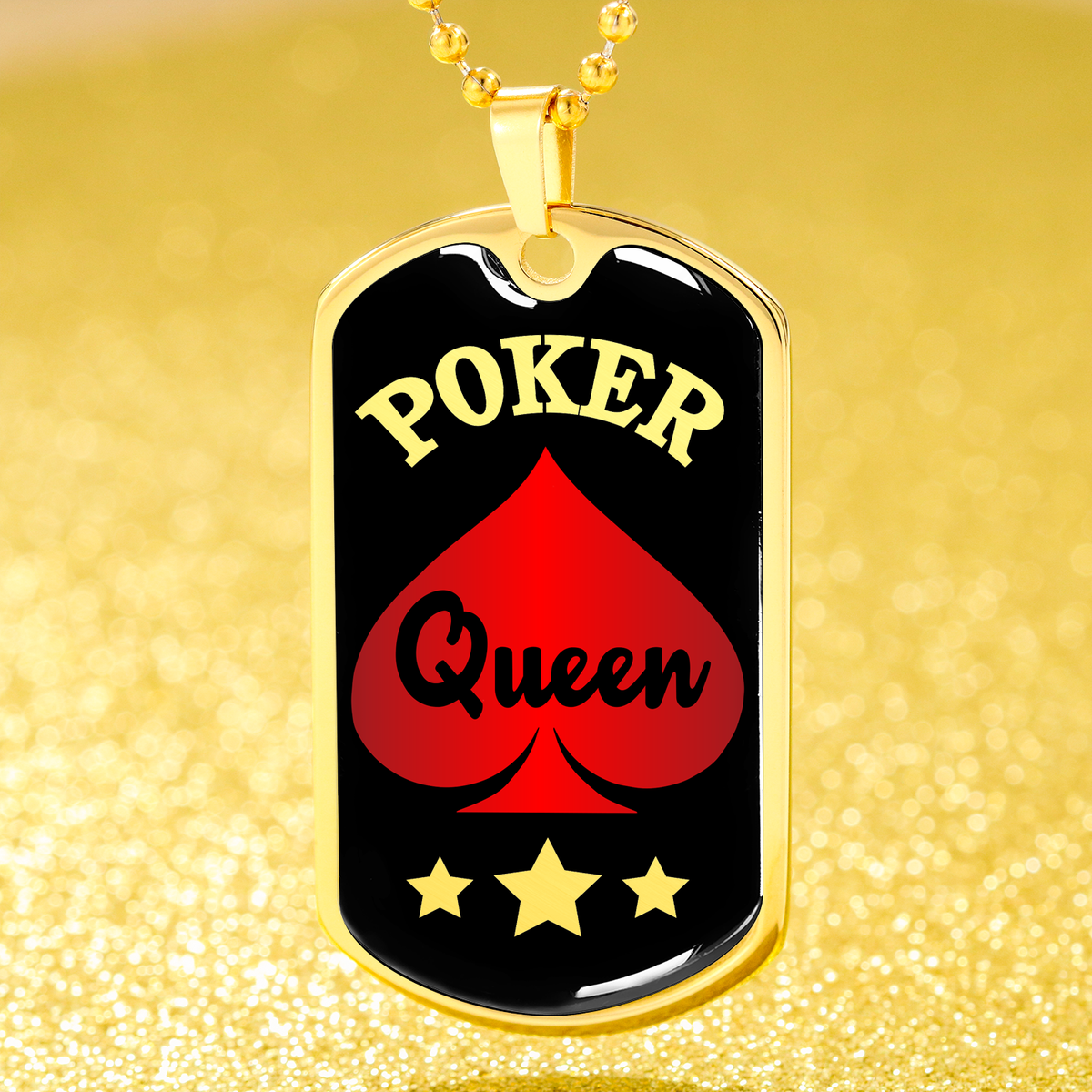 Poker Queen Dog Tag Stainless Steel or 18k Gold 24" Chain-Express Your Love Gifts