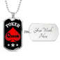 Poker Queen Dog Tag Stainless Steel or 18k Gold 24" Chain-Express Your Love Gifts