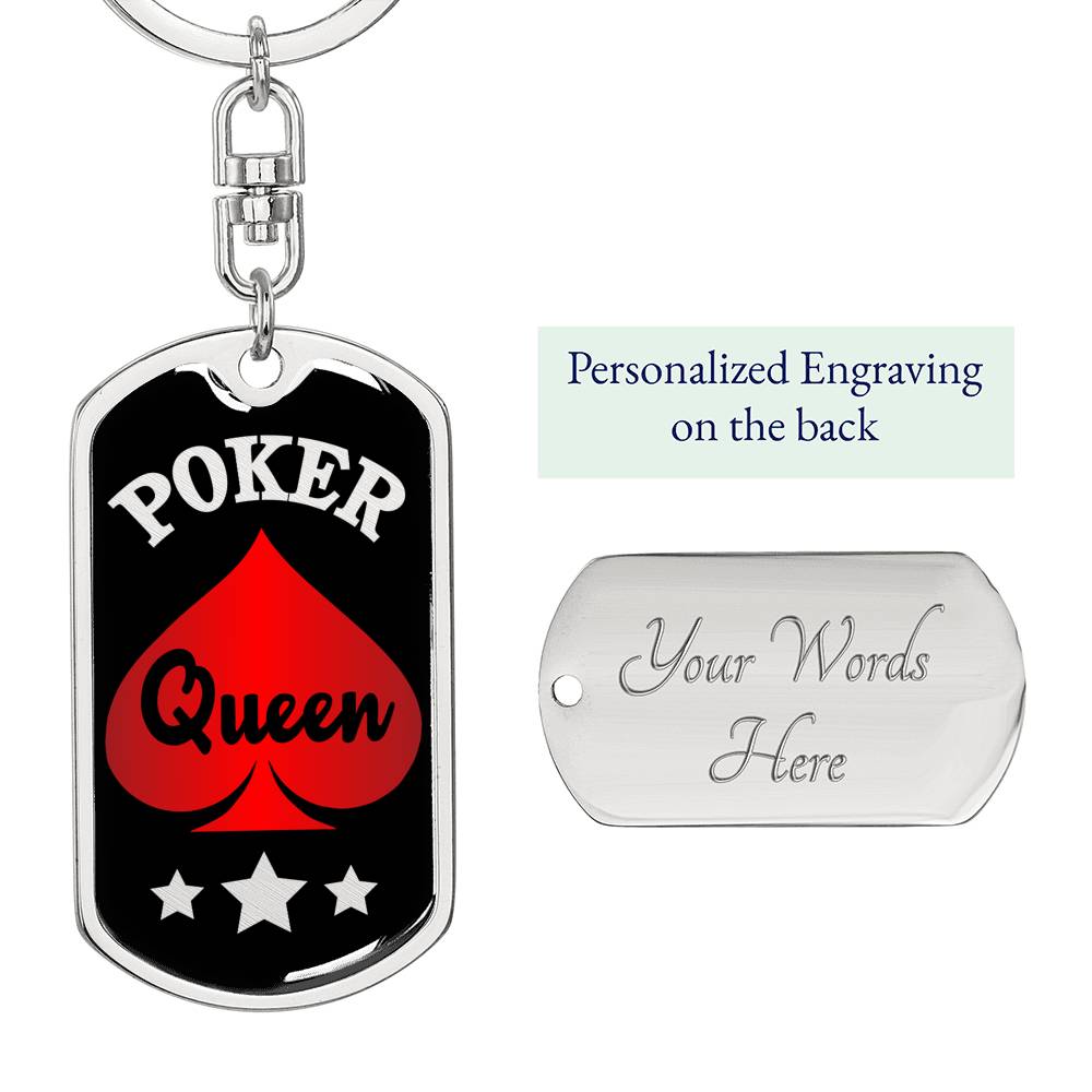 Poker Queen Keychain Dog Tag Stainless Steel or 18k Gold-Express Your Love Gifts