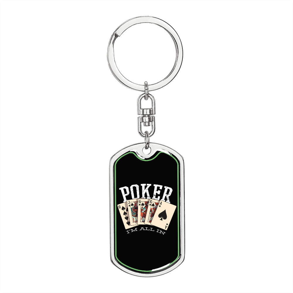Poker Royal Flush Gambler Keychain Stainless Steel or 18k Gold Dog Tag Keyring-Express Your Love Gifts
