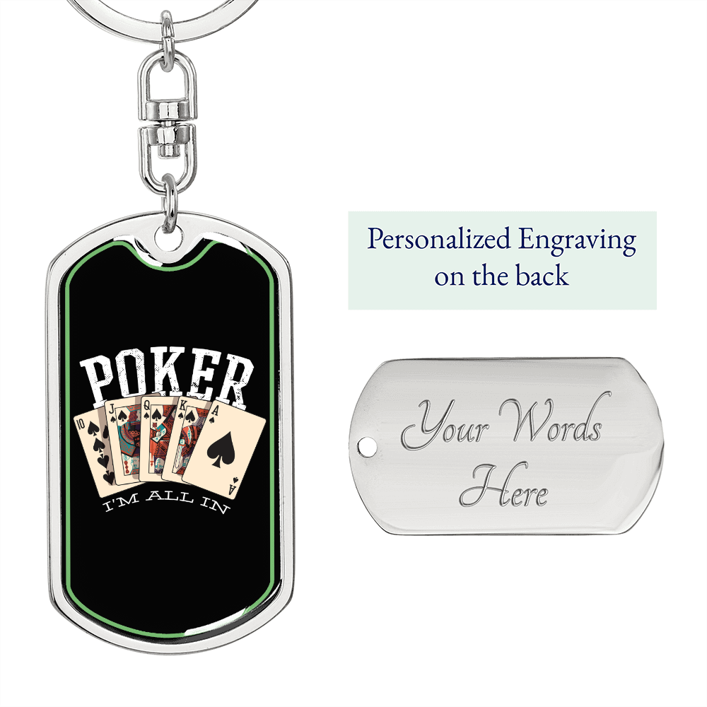 Poker Royal Flush Gambler Keychain Stainless Steel or 18k Gold Dog Tag Keyring-Express Your Love Gifts