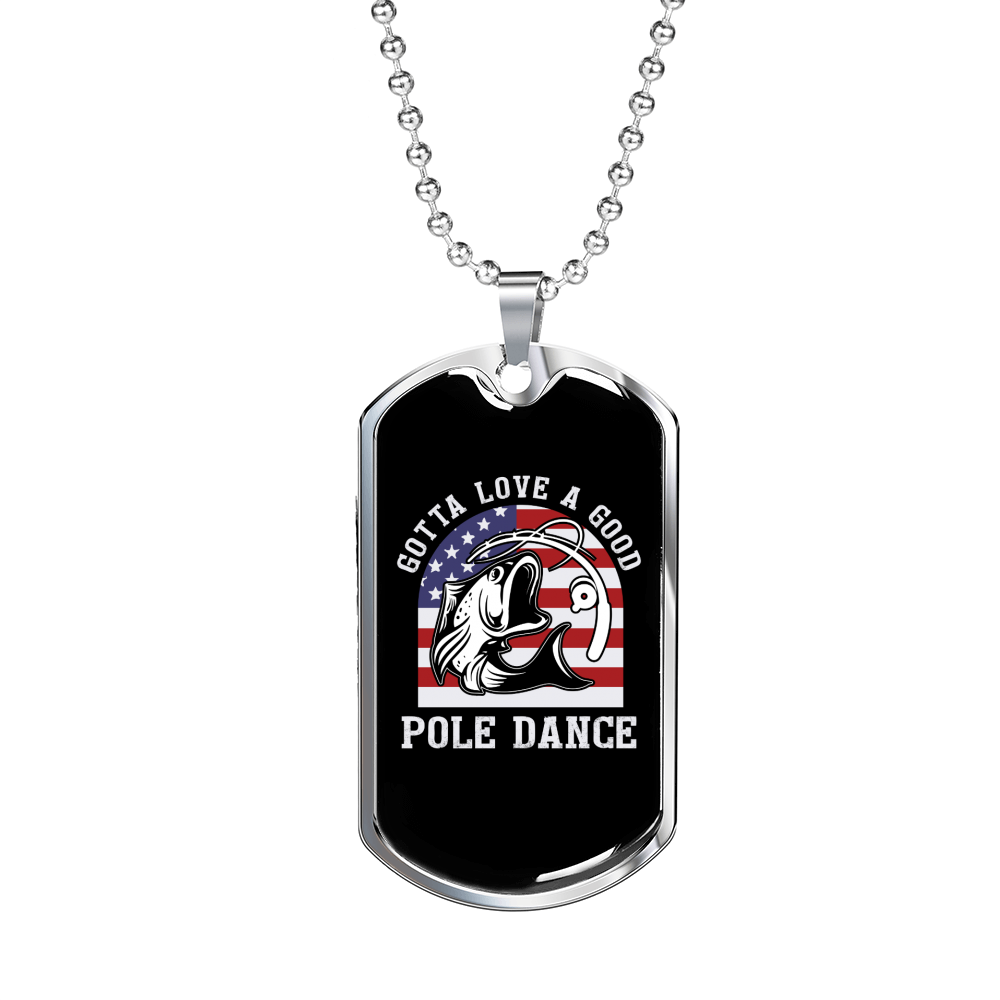 Pole Dance Fishing Necklace Stainless Steel or 18k Gold Dog Tag 24" Chain-Express Your Love Gifts