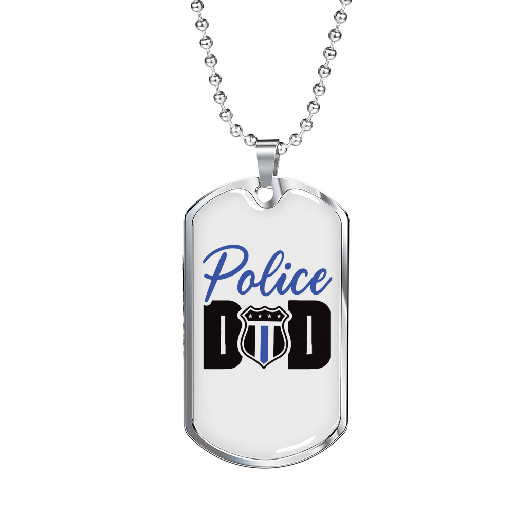 Police Badge Dad Necklace Stainless Steel or 18k Gold Dog Tag 24" Ball Chain-Express Your Love Gifts