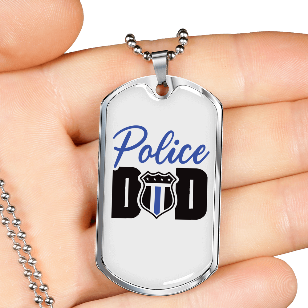 Police Badge Dad Necklace Stainless Steel or 18k Gold Dog Tag 24" Ball Chain-Express Your Love Gifts