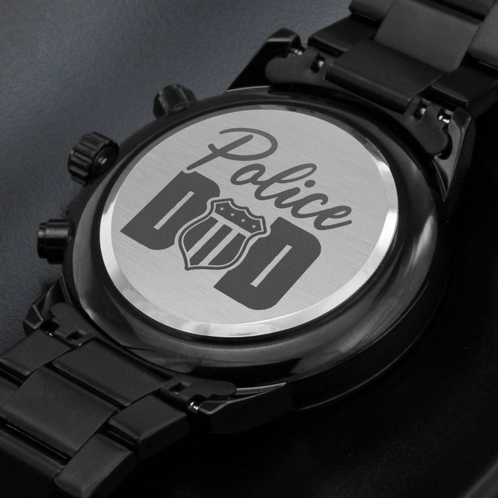 Police Dad Engraved Multifunction Policeman Men's Watch Stainless Steel W Copper Dial-Express Your Love Gifts