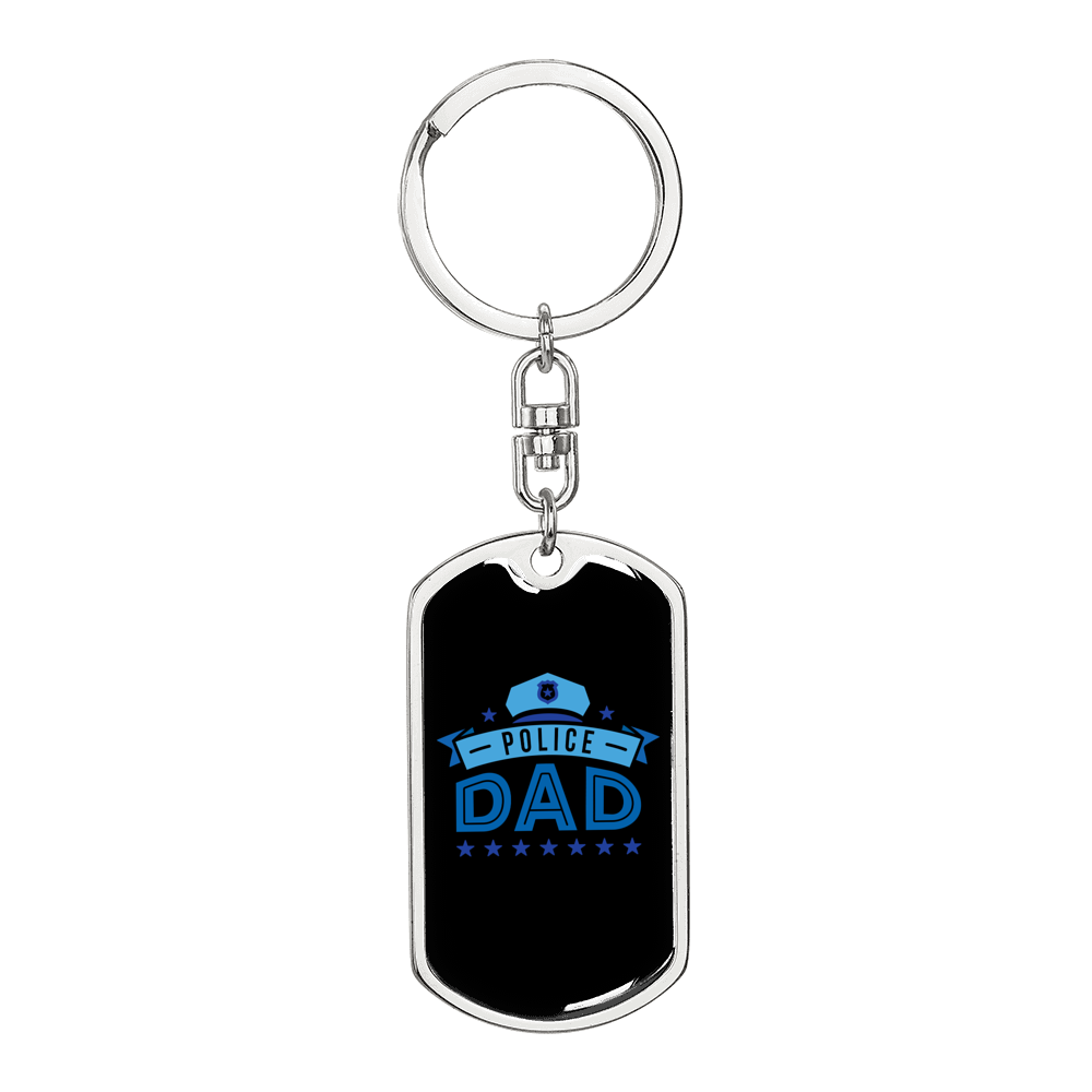 Police Dad Keychain Stainless Steel or 18k Gold Dog Tag Keyring-Express Your Love Gifts
