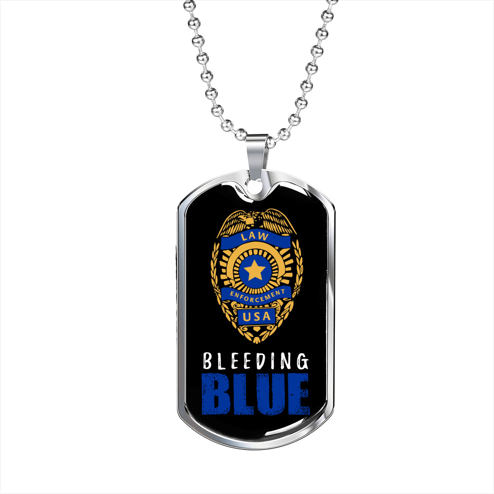 Police Gift Bleeding Blue Stainless Steel or 18k Gold Dog Tag 24" Chain-Express Your Love Gifts