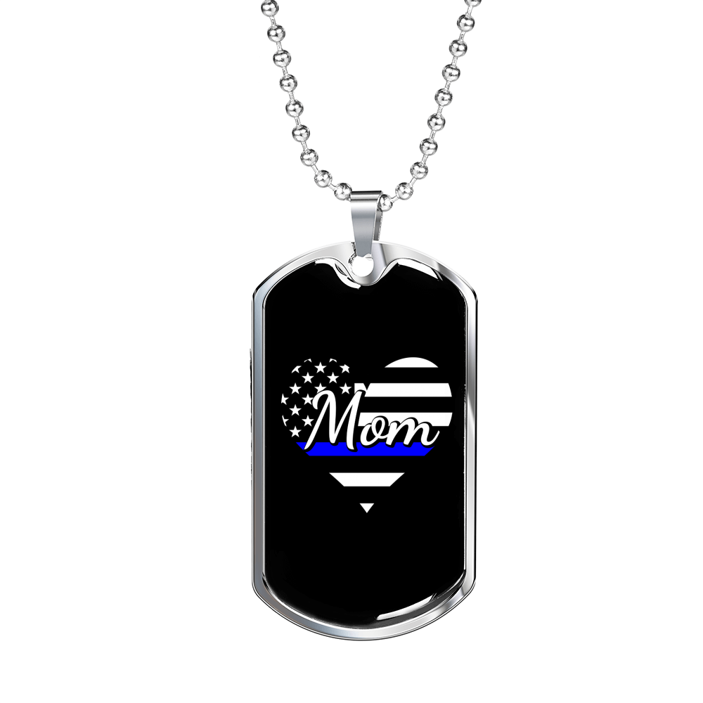Police Mom Heart Necklace Stainless Steel or 18k Gold Dog Tag 24" Ball Chain-Express Your Love Gifts