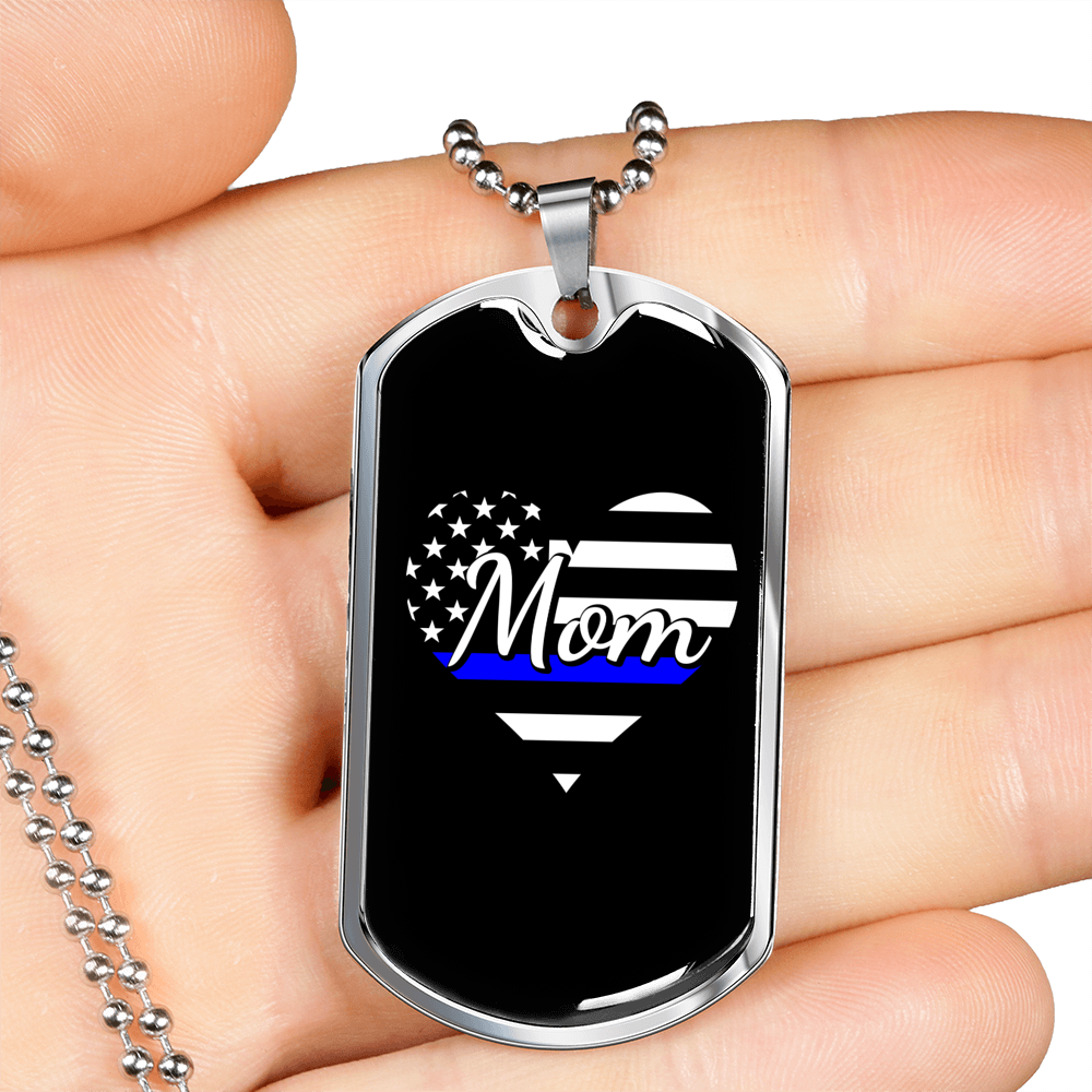 Police Mom Heart Necklace Stainless Steel or 18k Gold Dog Tag 24" Ball Chain-Express Your Love Gifts