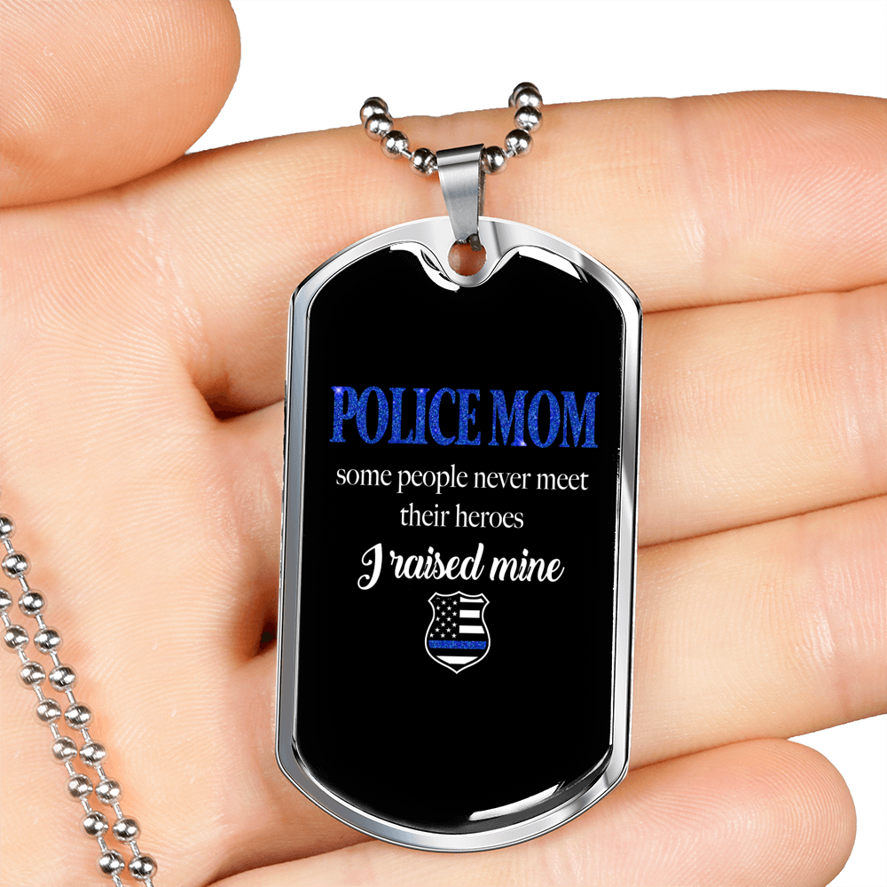 Police Mom I Raised Mine Necklace Stainless Steel or 18k Gold Dog Tag 24" Ball Chain-Express Your Love Gifts