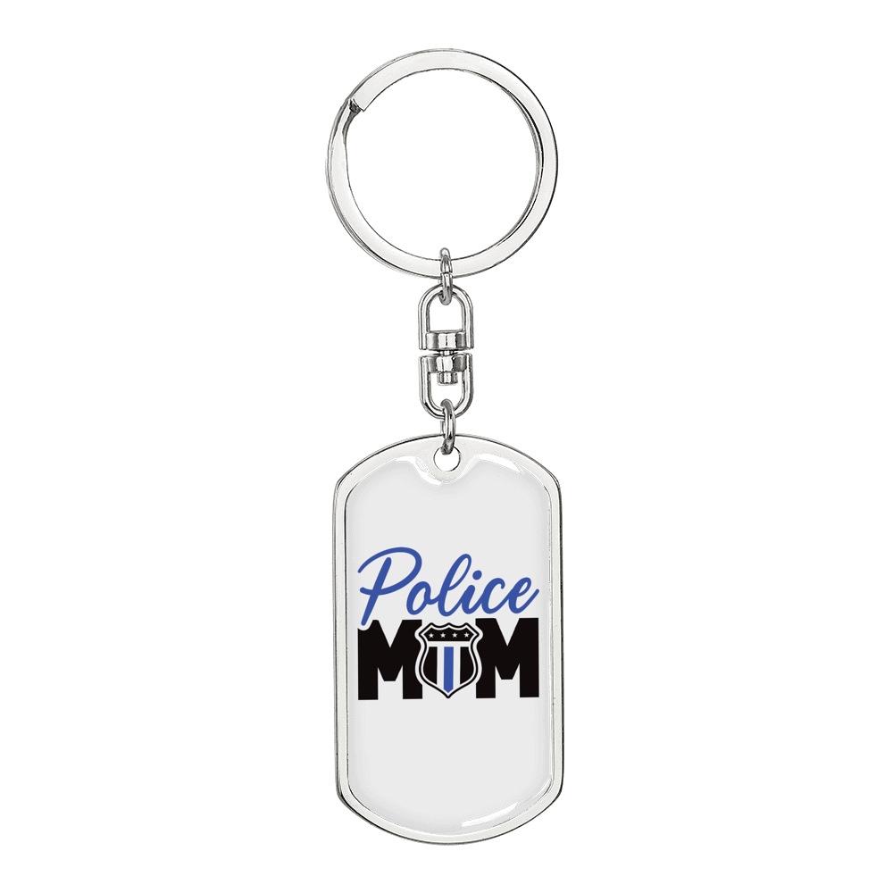 Police Mom Plain Design Keychain Stainless Steel or 18k Gold Dog Tag Keyring-Express Your Love Gifts