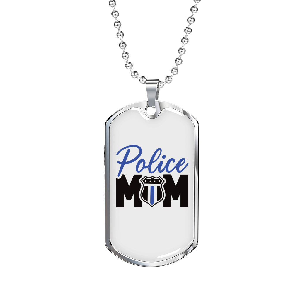 Police Mom Plain Design Necklace Stainless Steel or 18k Gold Dog Tag 24" Ball Chain-Express Your Love Gifts