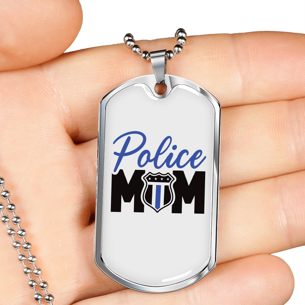 Police Mom Plain Design Necklace Stainless Steel or 18k Gold Dog Tag 24" Ball Chain-Express Your Love Gifts